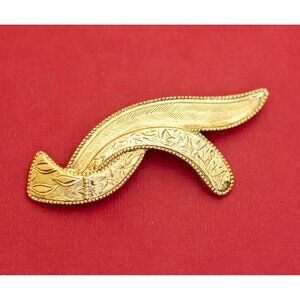 Vintage Gold Tone Abstract Wavy Elegant Floral Pattern Brooch - F2